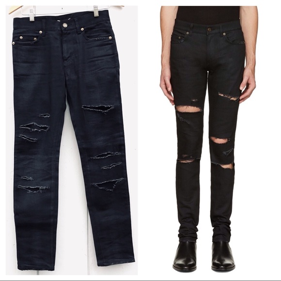 Saint Laurent D02 Hedi Slimane Ripped Skinny Jeans - Picture 1 of 16